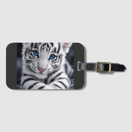 Cute Witte Tijgerwelp Blauwe Ogen Wildlife Poster Bagagelabel