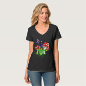 Cute Wizard Frog and Witch Black Cat Mushrooms Hal T-shirt (Voorkant volledig)