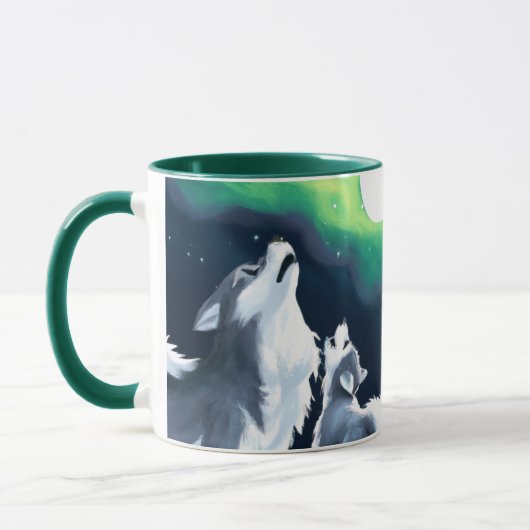 Cute Wolf en Pup Howl bij Full Moon Mok (Links)