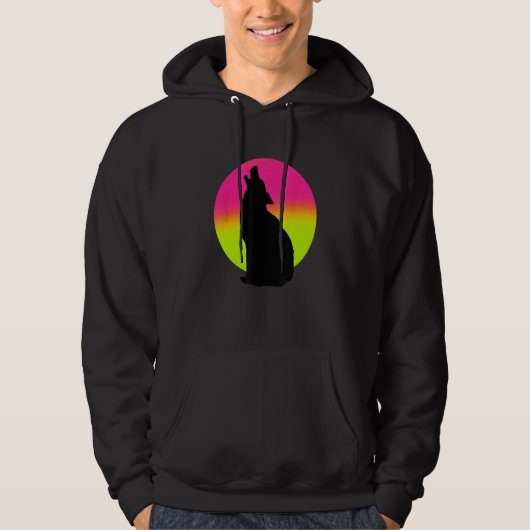 Cute Wolf   Howling Wolf Retro Sunset Hoodie (Voorkant)
