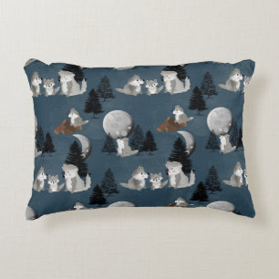 Cute Wolf Pack Bosnacht Baby Nursery Accent Kussen