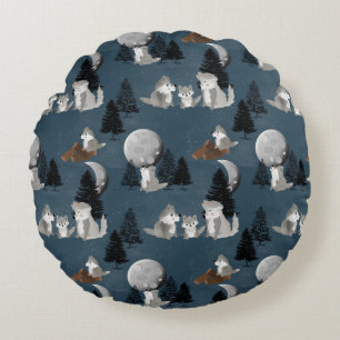 Cute Wolf Pack Bosnacht Kinder Slaapkamer Rond Kussen
