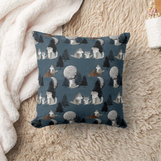 Cute Wolf Pack Woodland Night Baby Nursery Kussen (Deken)