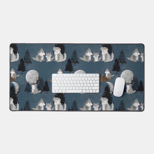 Cute Wolf Pack Woodland Night Sky Moon (Clavier et souris)