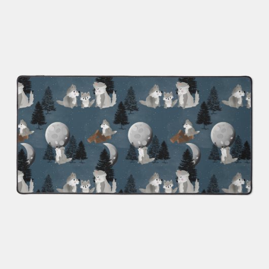 Cute Wolf Pack Woodland Night Sky Moon (Recto)