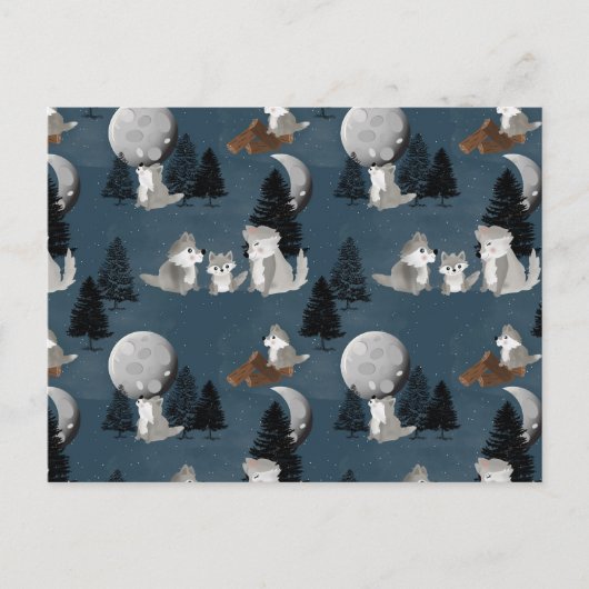 Cute Wolf Pack Woodland Night Sky Moon Briefkaart (Voorkant)
