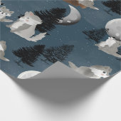 Cute Wolf Pack Woodland Night Sky Moon Cadeaupapier (Hoek)