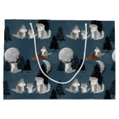 Cute Wolf Pack Woodland Night Sky Moon Groot Cadeauzakje (Achterkant)