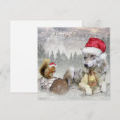 Cute Wolf Squirrel Winter Snow Forest kerst Feestdagenkaart (Voorkant / Achterkant)