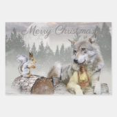 Cute Wolf Squirrel Winter Snow Forest kerst Inpakpapier Vel (Voorkant 3)