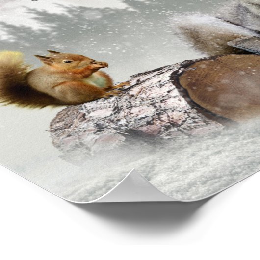 Cute Wolf Squirrel Winter Snow Forest kerst Poster (Hoek)