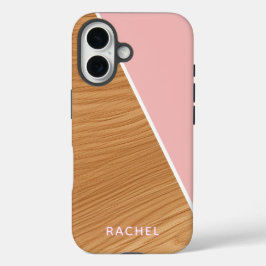 Cute Wood and Pink Personalized  iPhone 16 Hoesje