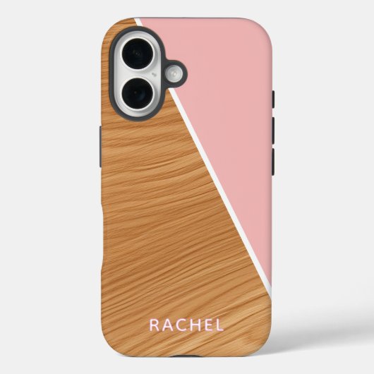 Cute Wood and Pink Personalized  Case-Mate iPhone Case (Achterkant)