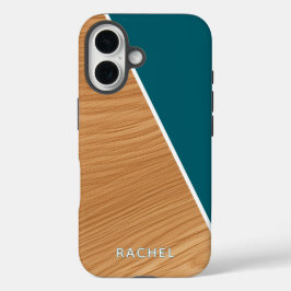 Cute Wood and Teal Personalized  iPhone 16 Hoesje