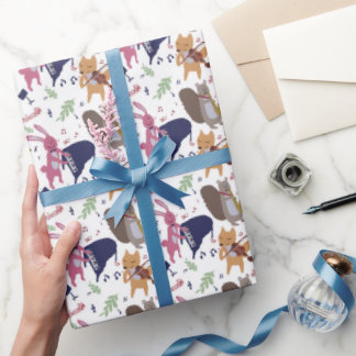 Cute Woodland Animal Band Musical Instruments Cadeaupapier