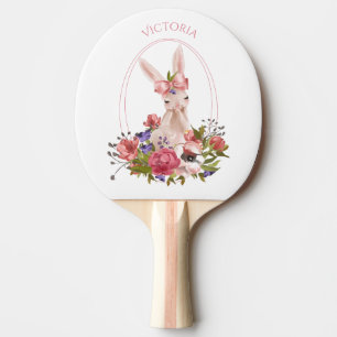 Cute Woodland Animal Bunny Floral Waterverf Name Tafeltennisbatje