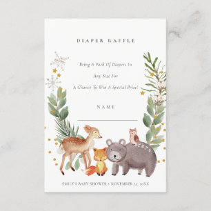 Cute Woodland Animal Diaper Raffle Baby shower Informatiekaartje