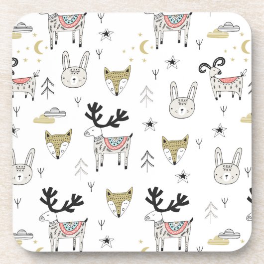 Cute Woodland Animal Doodle Pattern Bier Onderzetter (Voorkant)