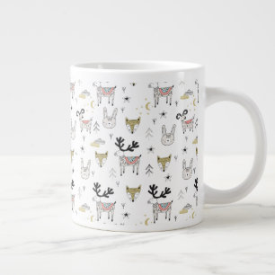 Cute Woodland Animal Doodle Pattern Extra Grote Beker