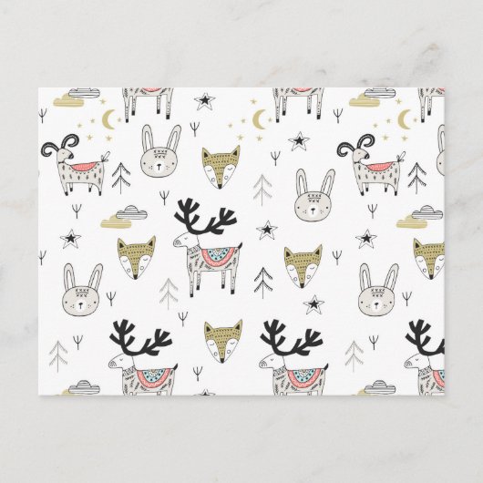 Cute Woodland Animal Doodle Pattern Feestdagenkaart (Voorkant)