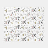 Cute Woodland Animal Doodle Pattern Fleece Deken (Voorkant (Horizontaal))