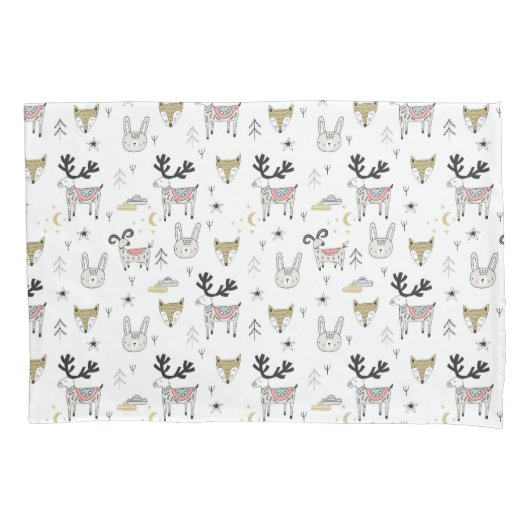 Cute Woodland Animal Doodle Pattern Kussensloop (Voorkant-Links)