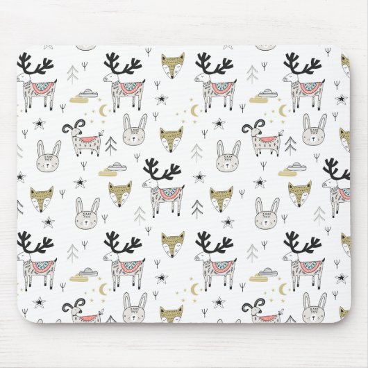 Cute Woodland Animal Doodle Pattern Muismat (Voorkant)