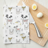 Cute Woodland Animal Doodle Pattern Theedoek (Quarter Fold)