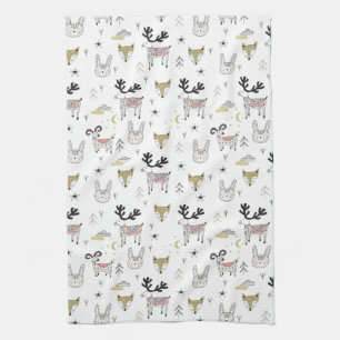 Cute Woodland Animal Doodle Pattern Theedoek