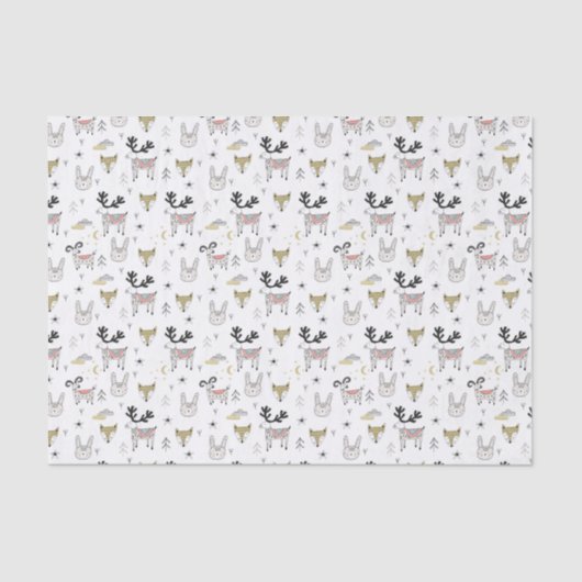Cute Woodland Animal Doodle Pattern Tissuepapier (Voorkant)