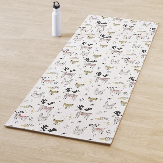 Cute Woodland Animal Doodle Pattern Yogamat (In situ)