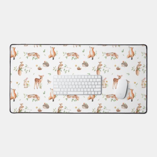 Cute Woodland Animal Friends Pattern Bureaumat (Keyboard & Muis)