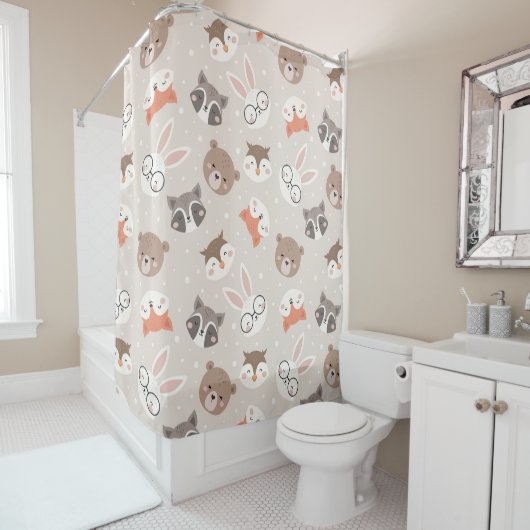 Cute Woodland Animal Kinder Pattern Bathroom Douchegordijn (In situ)