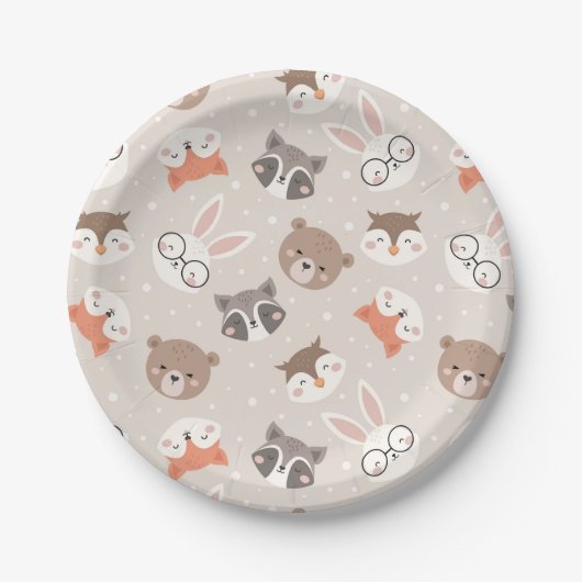 Cute Woodland Animal Kinder Pattern Birthday Party Papieren Bordje (Voorkant)