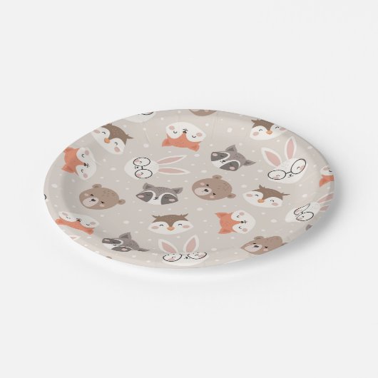Cute Woodland Animal Kinder Pattern Birthday Party Papieren Bordje (Gekanteld)