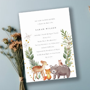 Cute Woodland Animal Leafy Baby shower Invite Bedankkaart