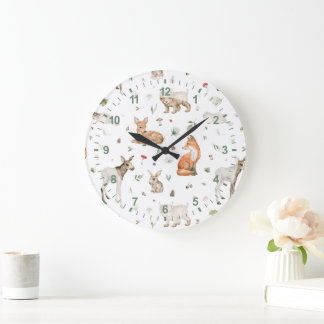 Cute Woodland Animal Pattern Grote Klok