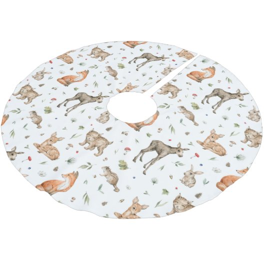 Cute Woodland Animal Pattern Kerstboom Rok (Gekanteld)