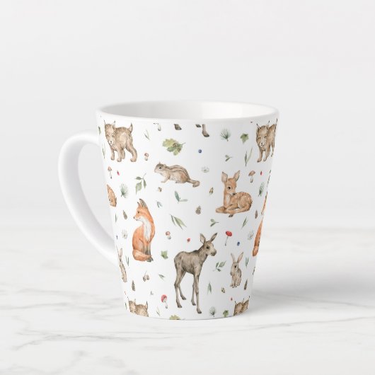 Cute Woodland Animal Pattern Latte Mok (Linkerhoek)