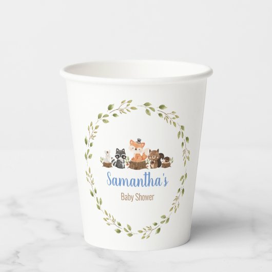 Cute Woodland Animal Waterverf Baby shower Papieren Bekers (Achterkant)