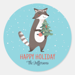 Cute Woodland Animal Winter Holiday Kerstmis Ronde Sticker