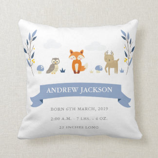 Cute Woodland Animals Baby Boy Announounge Pillow Kussen