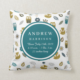 Cute Woodland Animals Baby Boy Announounge Pillow Kussen