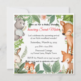Cute Woodland Animals Baby Shower Invitation Kaart