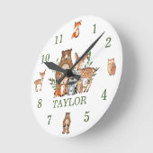 Cute Woodland Animals Beer Deer Fox Owl Numeral Ronde Klok (Hoek)