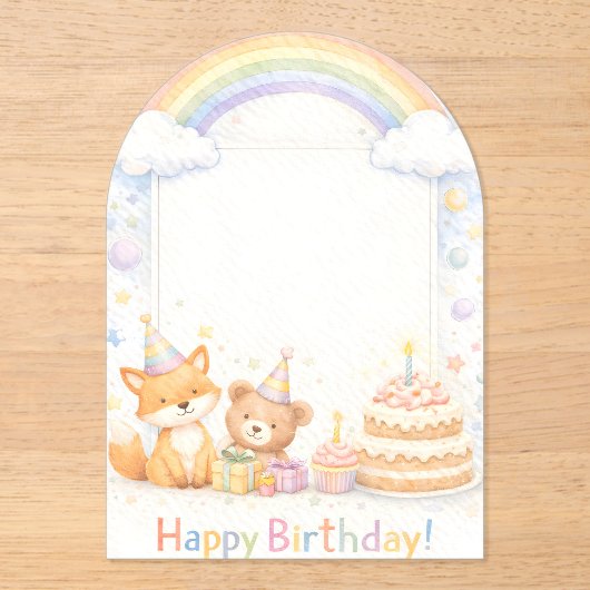 Cute Woodland Animals Birthday Acrylic Invitation (Recto)