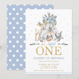 Cute Woodland Animals Boy Wild One Birthday Kaart