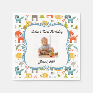 Cute Woodland Animals Custom Photo Party Napkins Servetten