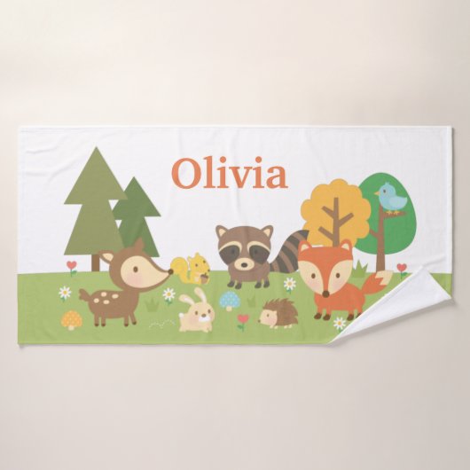 Cute Woodland Animals Deer Fox Raccoon Kinder Badhanddoek (Badhanddoek)