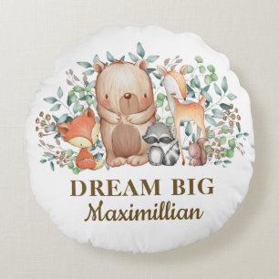Cute Woodland Animals / Dream Big Baby Nursery Rond Kussen